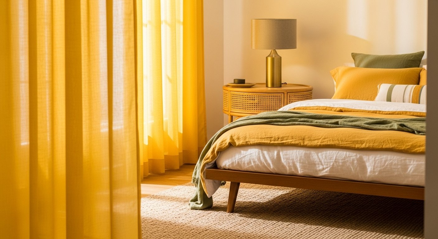 9 Yellow Bedroom Curtain Ideas for a Sunny, Cheerful, Retro-Modern Vibe