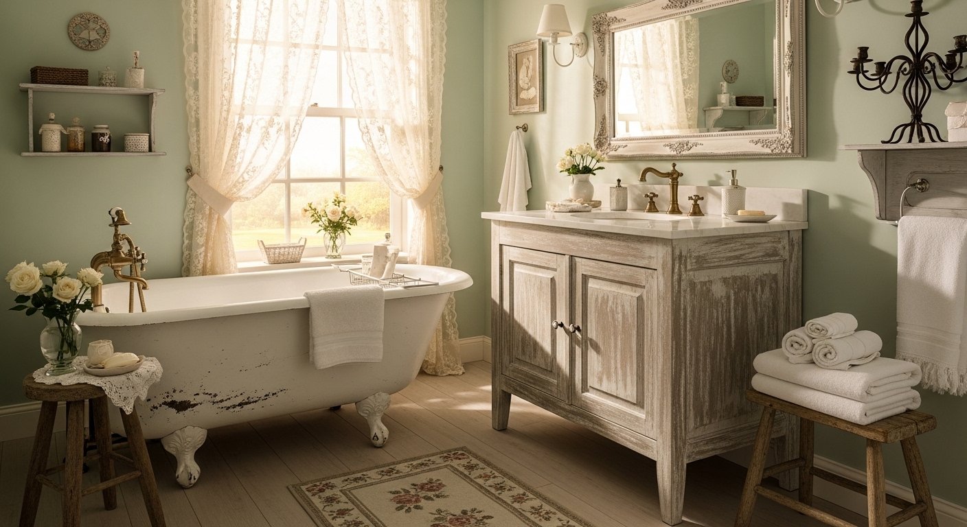 8 Bathroom Remodel Ideas for a Shabby Chic Look (Vintage Fixtures + Soft Colors)